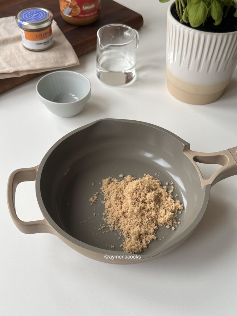 Light brown sugar in a small saucepan for cookie butter syrup.