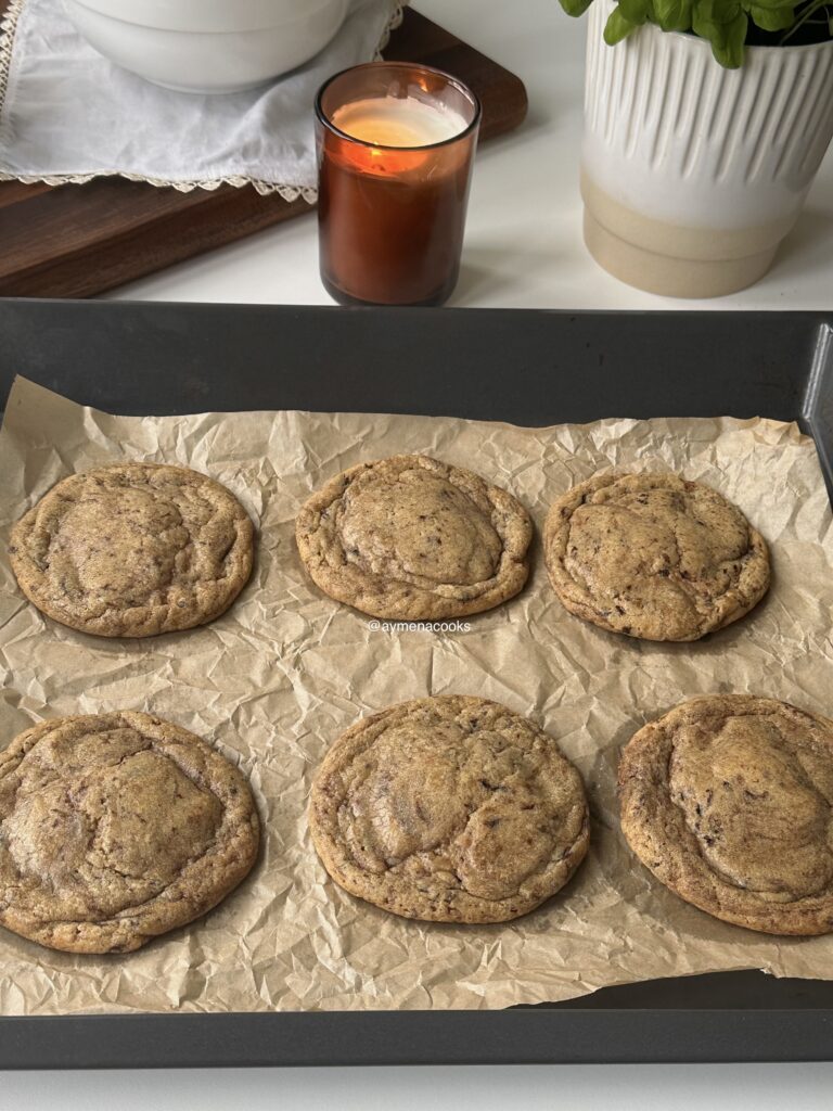 Baked espresso cookies cooling before the mascarpone frosting is added.