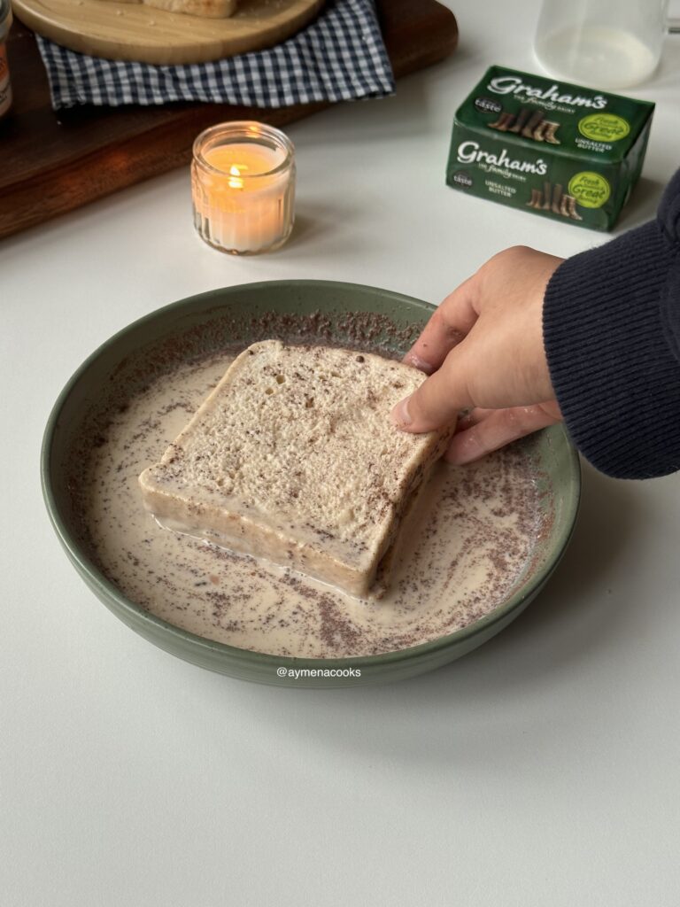 Cinnamon-filled bread sandwich dipped in French toast custard.