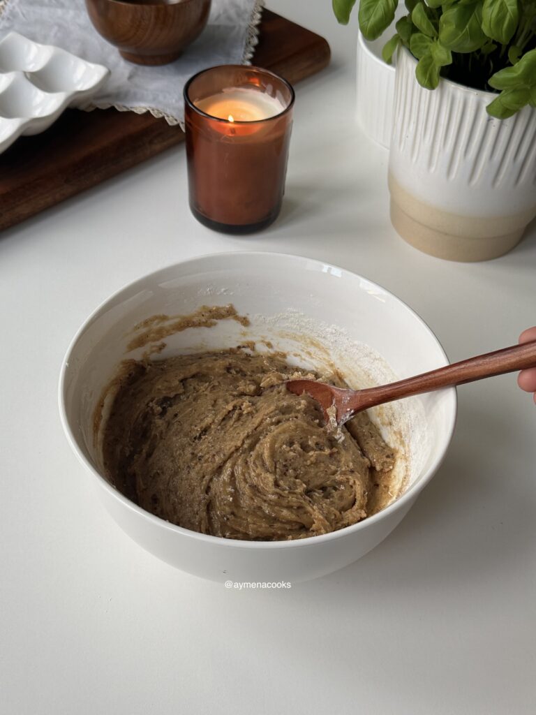 Espresso cookie dough mixed in a bowl before chilling.